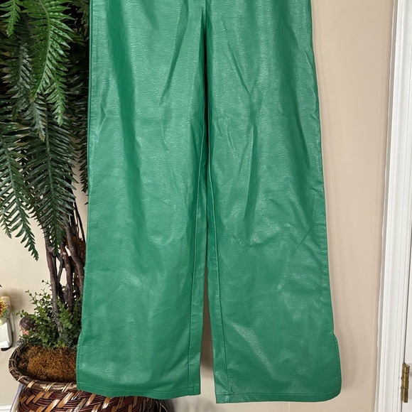 Princess Polly Ashlea Faux Leather Pants Green Mid Rise Light Flare Trousers - Picture 6 of 16